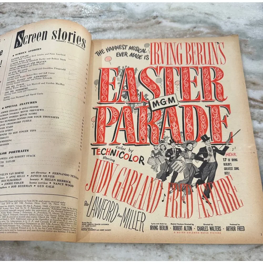 Vtg Screen Stories Magazine Aug. 1948 Diana Lynn Ads Movies +